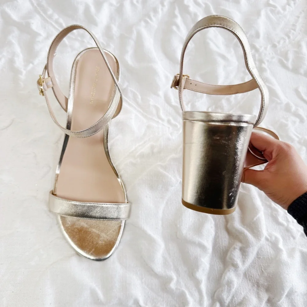 Stuart Weitzman Metallic Gold Wedge Sandals - Picture 6 of 9